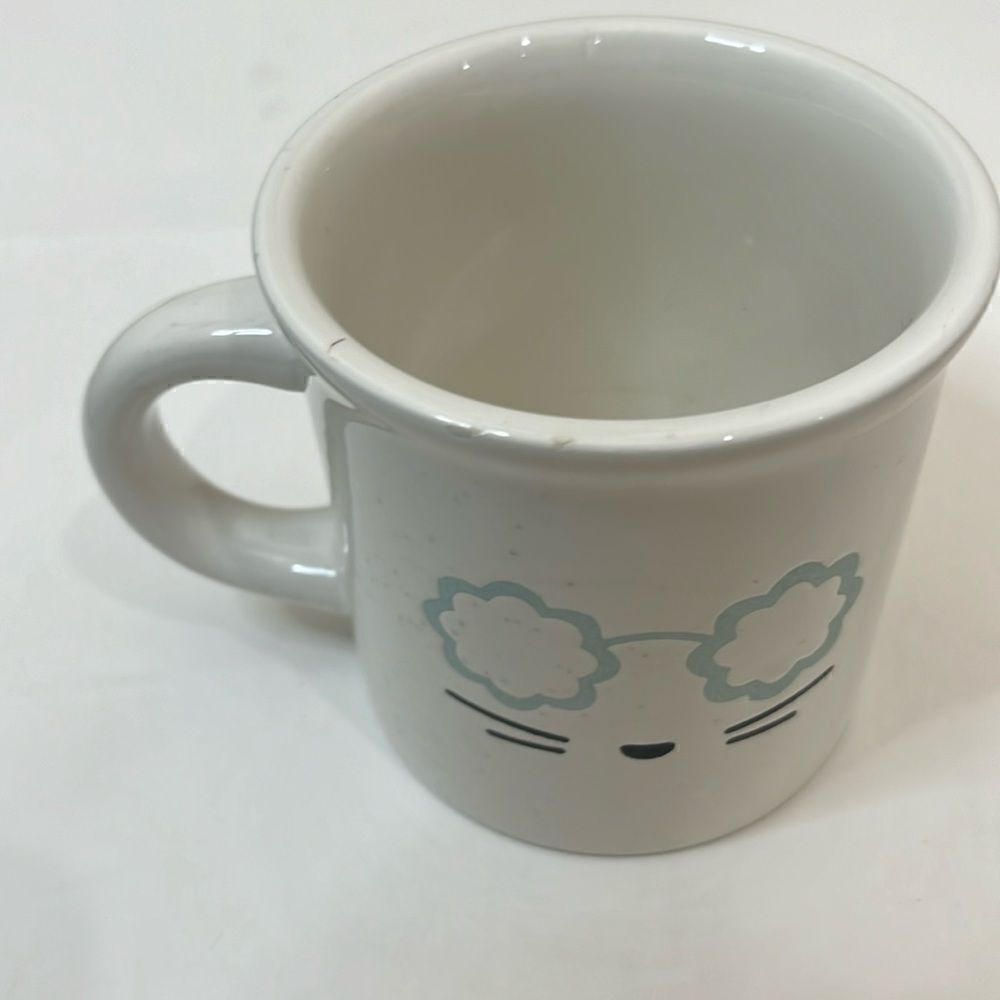 Holiday Home Art Kitten 3 Cups Speckled White Blue Eyes Black Whiskers 3 Cups